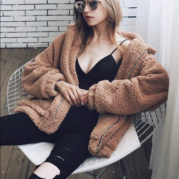 Women’s long sleeve shaggy oversized jacket - Picture 5 of 6